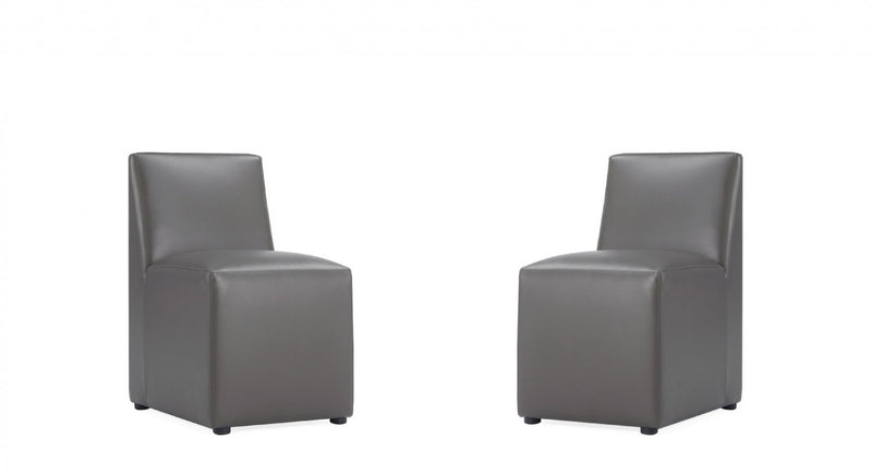 Anna Square Modern Vegan Leather Dining Chair in Graphite - Set of 2