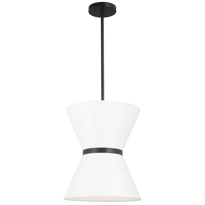Dainolite Caterine 1 Light Pendant 12\" Dia Matte Black Finish Black Ring/White Shade Lamp
