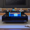 Lucas LED Coffee Table with Storage Drawers and Open Shelves,Black | Lucas table basse LED – table basse avec tiroirs de rangement et etageres ouvertes, noir