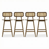 Bari Rubber Wood Counter Stool Set of 4 with Rattan Back and Footrest,Walnut