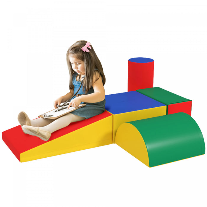 Soozier 5 Pieces Soft Play Climbing Blocks Toys For Toddlers, Climb And Crawl Activity, Modular Kids Play Set, Baby Foam Stairs And Ramp Climber Gym Indoor, Red/yellow/green