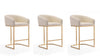 Louvre Mid-Century Modern Metal Upholstered Counter Stool in Cream - Set of 3