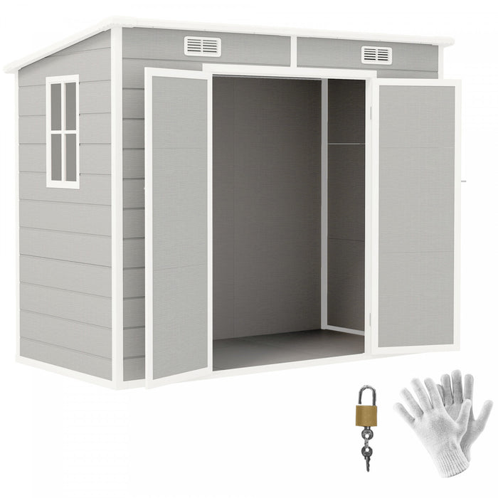 Outsunny 8' X 4' Outdoor Storage Shed, Resin Shed With Floor, Light Grey