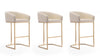 Louvre Mid-Century Modern Metal Upholstered Barstool in Cream - Set of 3