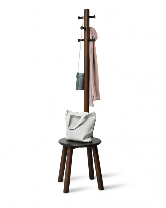 Umbra Modern Wood Pillar Stool and Coat Rack - Black and Walnut