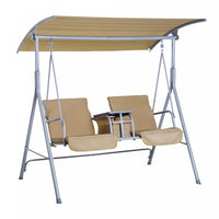 Outsunny Double Outdoor Swing Chair 2 Person Covered Swing Porch Swing W/ Pivot Table And Storage Co