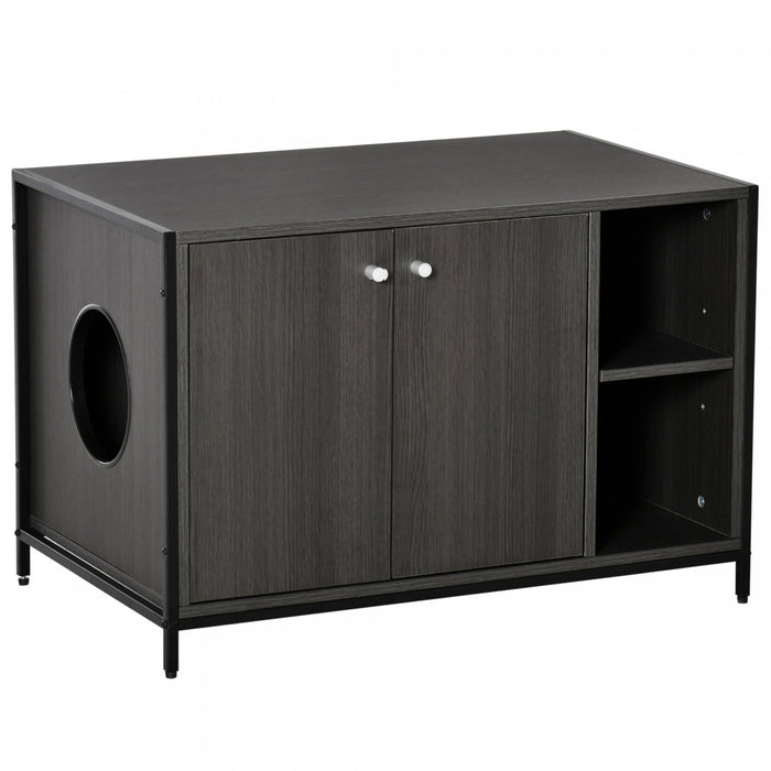 Pawhut Cat Litter Box Enclosure Hidden Cat Furniture Cabinet Indoor Cat Washroom Double-door Nightstand End Table With Damping Hinge Multiple Storage Place Adjustable Partition Black