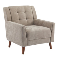 Midway Mid-Century Modern Armchair with Tufted Waffle Stitch, Light Brown, Walnut 