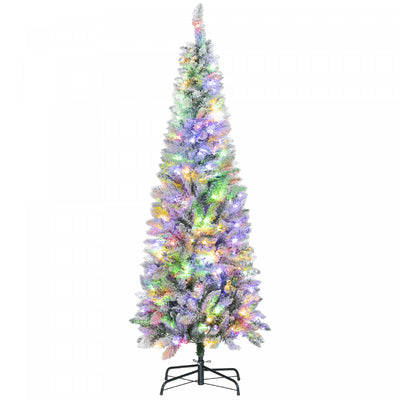 HOMCOM 6ft Frosted Christmas Tree with Dual Colour Light, Pencil Xmas Tree