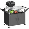 Outsunny Outdoor Grill Cart with Stainless Steel Tabletop for Kitchen Prep, 3-Shelf Pizza Oven Stand with Storage Cabinet, Movable BBQ Stand on Wheels, Black