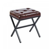 Liam Accent Stool with Tufted Cushion and Metal Legs,Dark Brown Accent Chair 