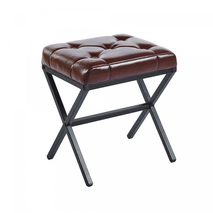 Liam Accent Stool with Tufted Cushion and Metal Legs,Dark Brown Accent Chair