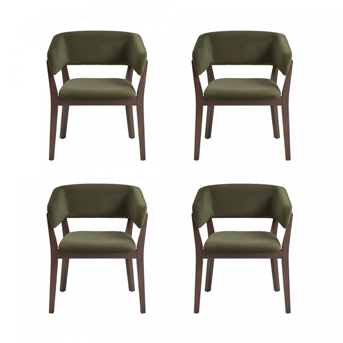Blake Modern Faux Mohair Wood Armchair in Green - Set of 4 Dining Chair