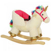 Qaba Baby Rocking Horse, Plush Animal Rocker For Toddlers Aged 18-36 Months, Stuffed Ride Toy With Sounds, Seat Belt, Cream White