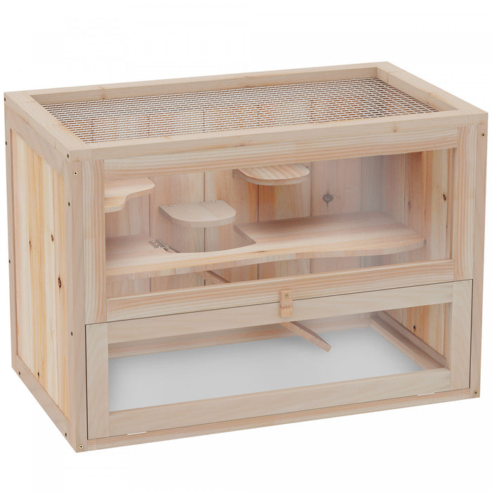 Pawhut Wooden Hamster Cage Guinea Pig Chinchilla Pet House 2 Levels Small Animals Habitat Home W/ Openable Roof W/ Run Space