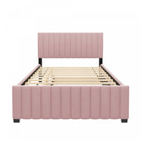 Ethan Space-Saving Velvet Upholstered Platform Bed with Trundle,Full Size,Pink Full Bed