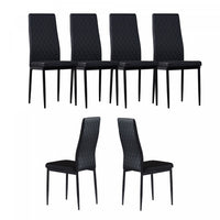 Ava Modern Diamond Grid Pattern Dining Chair Set (6-Pack) with Fireproof Leather and Metal Frame,Black  