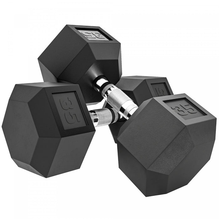 Soozier 2 x 35 lbs Rubber Hex Dumbbell, Weight Dumbbell Hand Weight Barbell for Body Fitness Training for Home Office Gym, Black