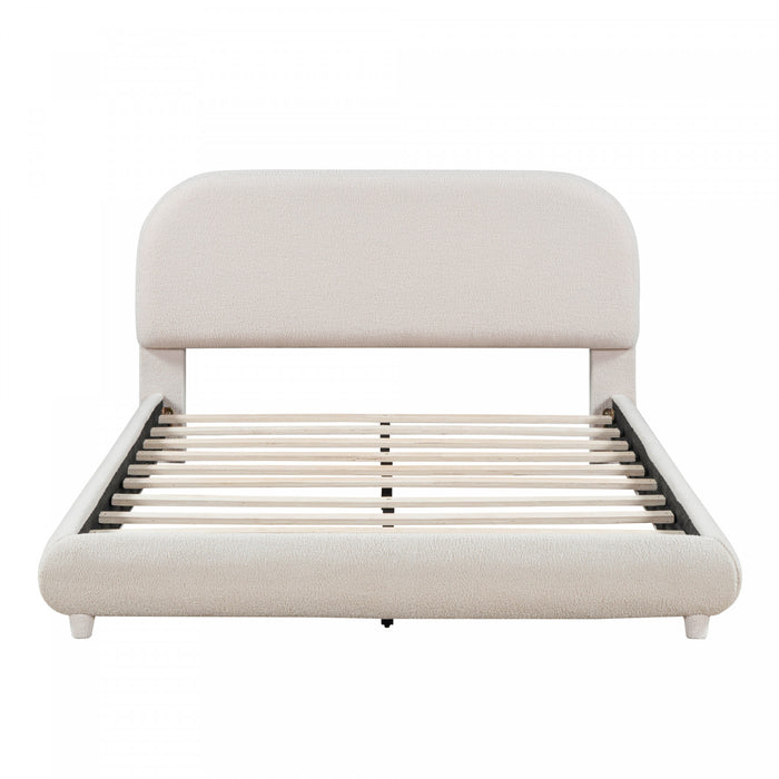 Sophie Teddy Fleece Upholstered Platform Bed with Soft Fabric and Sturdy Frame,Full Size,Beige Full Bed