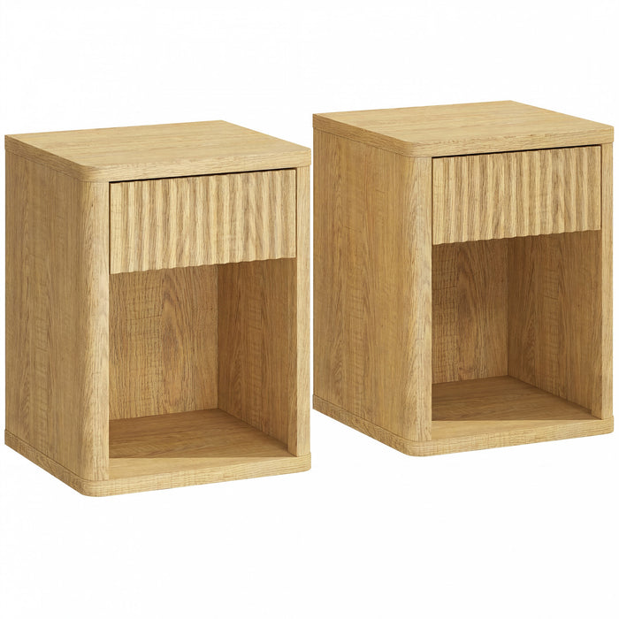 HOMCOM Modern Nightstand Set of 2, Bedside Table for Bedroom, Oak