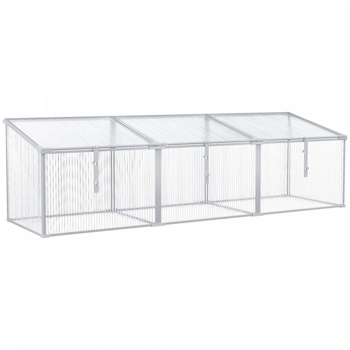 Outsunny Aluminium Cold Frame Greenhouse Garden Portable Raised Planter With Openable Top For Indoor, Outdoor, Flowers, Vegetables, Plants, 71\" X 21\" X 20\"