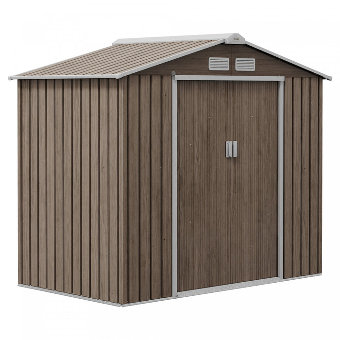 Outsunny 7' X 4' Garden Storage Shed W/ Foundation Kit And Double Doors Light Brown