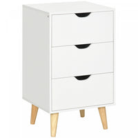 HOMCOM Nightstand, Bedside Table with 3 Drawers, Wood Legs, White