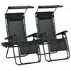 Outsunny 2 Piece Foldable Lounge Chair With Canopy Shade, Black