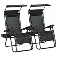 Outsunny 2 Piece Foldable Lounge Chair With Canopy Shade, Black