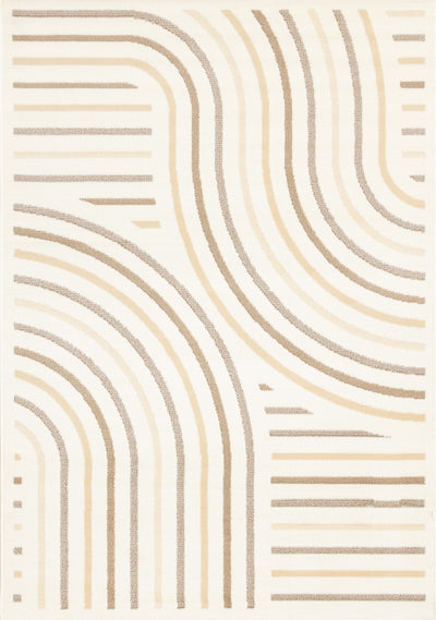Florence Cream Beige Brown Curved Lines Design Rug, 2'7" x 4'11" Indoor Area Rug | Tapis Florence a motifs de lignes courbes creme, beige et brun, 2'7" x 4'11"
