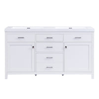 Sorelle 59 Inch Double Sink Bathroom Vanity with Resin Sinks and 3 Drawers, White