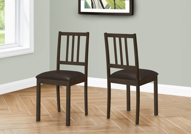 Dining Chair Set of 2 Kitchen Dining Room Brown Leather-Look Brown Wood Legs Transitional