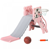 Qaba 2 In 1 Toddler Slide For Indoor, Easy Set Up Kids Slide Playset With Basketball Hoop For 18-36