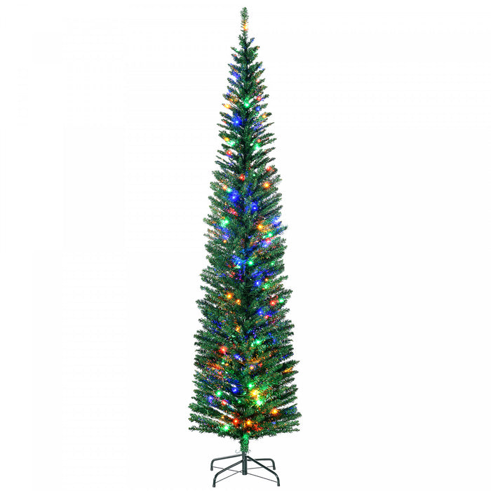 Homcom 7.5' Pencil Artificial Christmas Tree With Colourful Led Lights