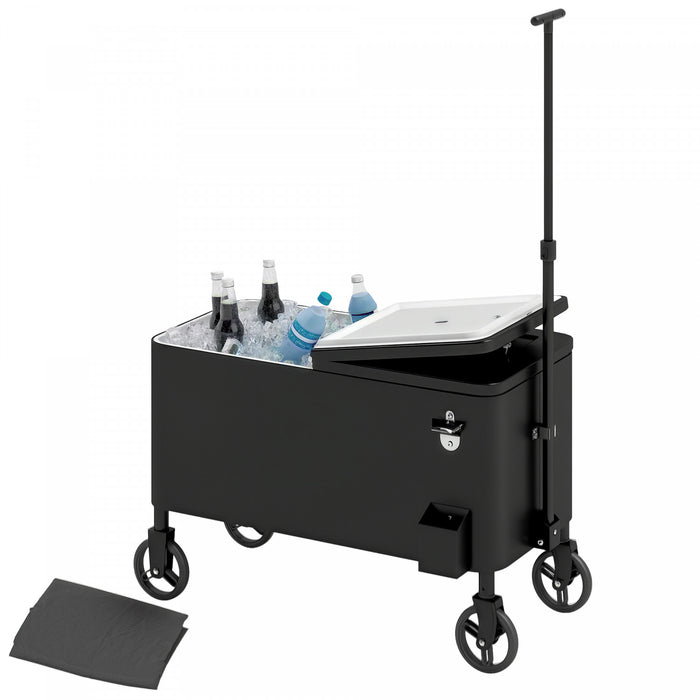 Outsunny 80qt Patio Cooler Cart Wheeled Cooler with Bottle Opener, Black
