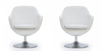Caisson Modern Upholstered Swivel Lounge Chair in White - Set of 2