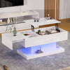Logan Lift-Top Coffee Table with LED Lighting and Extendable Desktop,White | Logan table basse relevable – table avec eclairage LED et plateau extensible, blanc