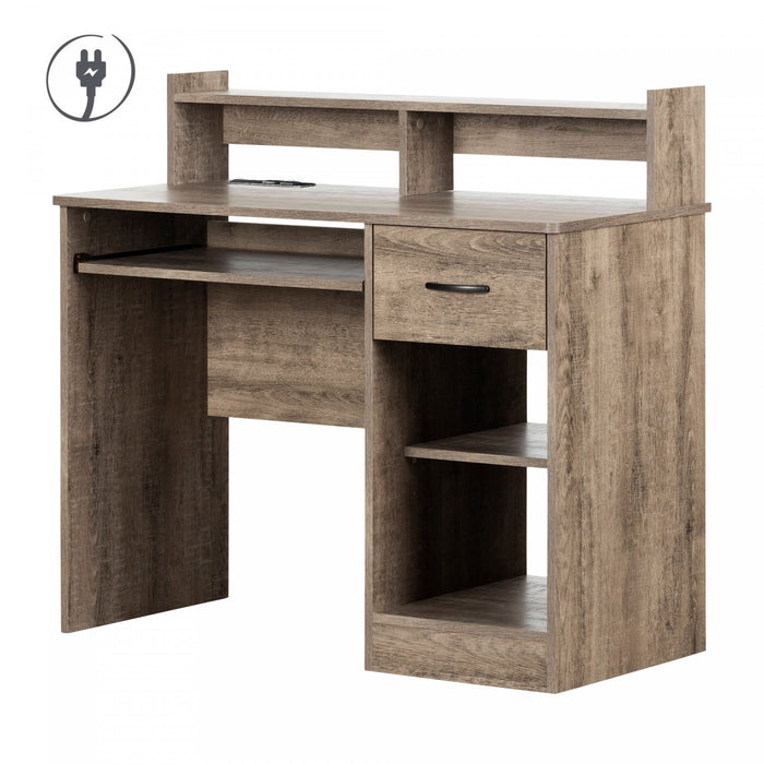 Axess Office Desk with Keyboard Tray and Drawer with USB Port Weathered Oak - South Shore
