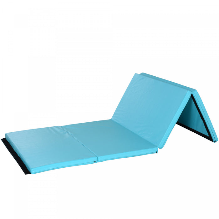 Soozier 4ft X 8ft X 2inch Tri-fold Gymnastics Tumbling Mat Exercise Mat With Carrying Handles For Mma, Martial Arts, Stretching, Core Workouts, Light Blue