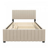 Ethan Space-Saving Velvet Upholstered Platform Bed with Trundle,Full Size,Beige Full Bed