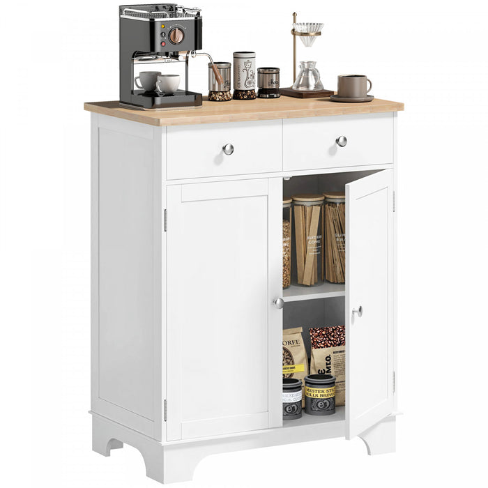 HOMCOM Rubber Wood Top Kitchen Cupboard Side Cabinet w/Adjustable Shelf