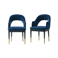 Carrington Modern Glam Upholstered Velvet Armchair in Midnight Blue - Set of 2