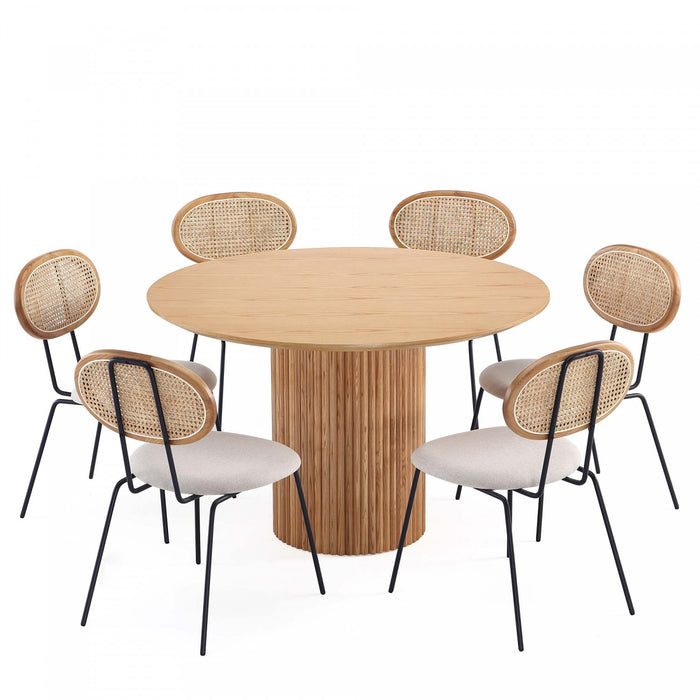 Hathaway and Jardin Modern Industry Chic 7-Piece Dining Set in Oatmeal and Natural Dining Room Set