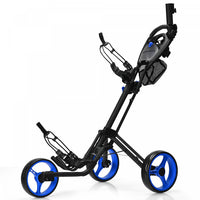 Goplus Folding 3 Wheels Golf Push Cart W/brake Scoreboard Adjustable Handle Blue