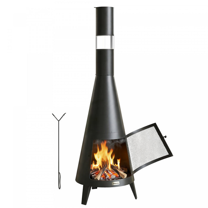 Outsunny with Chimney, Outdoor Fire Pit, Black
