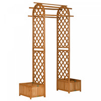 Outsunny 7.7ft Garden Arch With Planter Boxes Wooden Trellis Arbor, Brown
