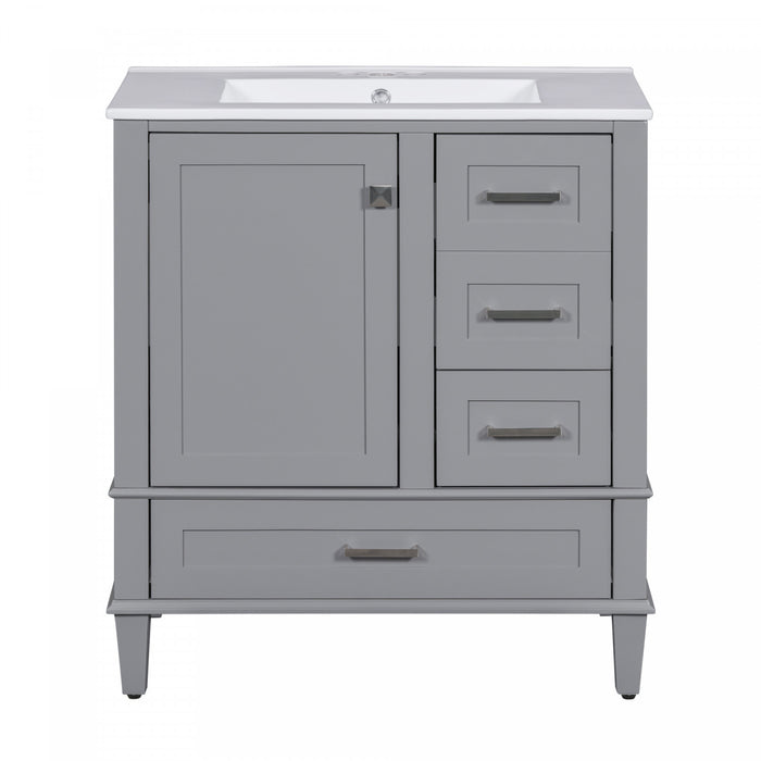 Oliver Solid Wood Bathroom Vanity with Sink Combo and Smart Storage, Grey