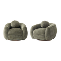 Tribeca Mid-Century Modern Chenille Lounge Chair in Olive Green - Set of 2 