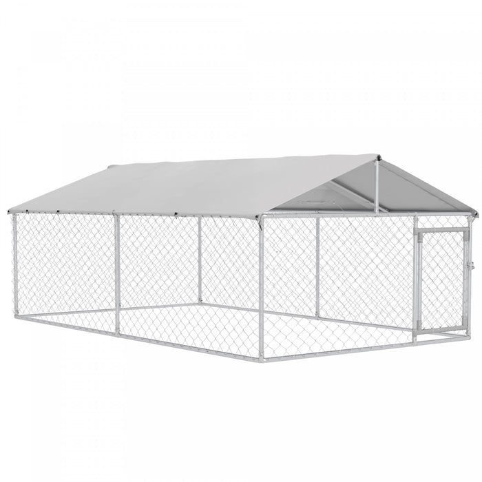 Pawhut Outdoor Dog Kennel Dog Run With Waterproof, Uv Resistant Cover For Medium And Large Sized Dogs, 13.1' X 7.5' X 4.9', Silver