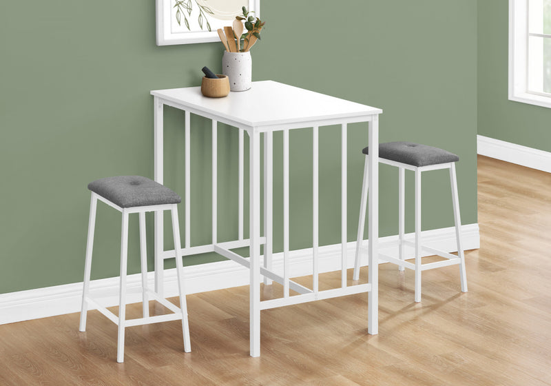 Dining 3-Piece Set Counter-Height Rectangular Small Kitchen White Laminate White Metal Contemporary Modern